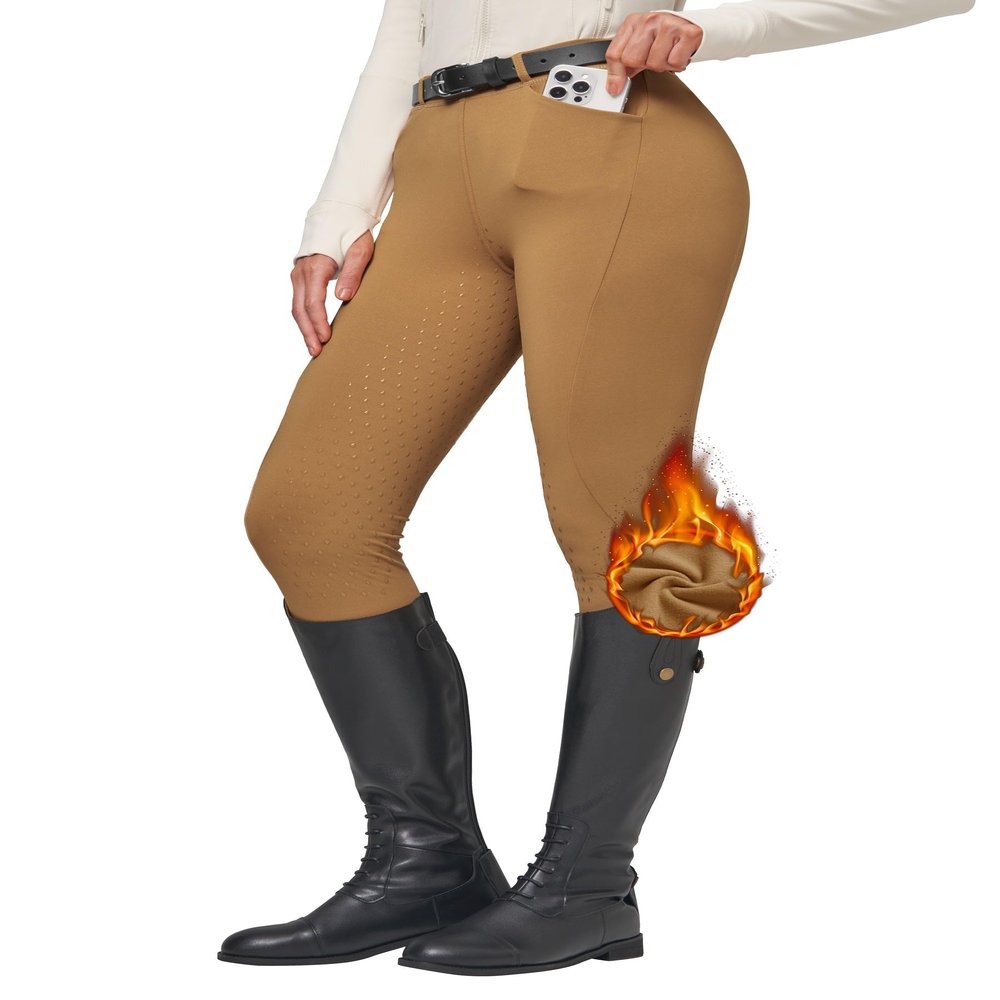 Willit Women's Fleece Riding Breeches Winter Horse Riding Pants Tights Equestrian Thermal Schooling Tights Coffee XL