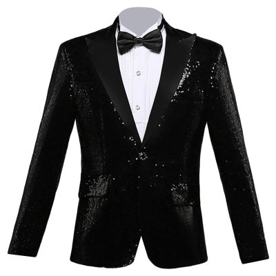 Men's Shiny Sequins Suit Blazer One Button Sequin Festival Party Tuxedo Slim Fit Banquet Prom Wedding Sport Coat (Black,X-Large)