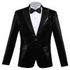 Men's Shiny Sequins Suit Blazer One Button Sequin Festival Party Tuxedo Slim Fit Banquet Prom Wedding Sport Coat (Black,X-Large) view 1