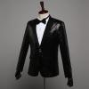 Men's Shiny Sequins Suit Blazer One Button Sequin Festival Party Tuxedo Slim Fit Banquet Prom Wedding Sport Coat (Black,X-Large) view 3