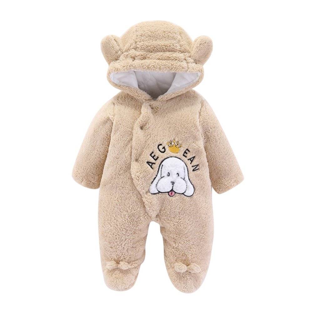 Newborn Baby Snowsuit Fleece Lined Onesie Jumpsuit Warm Hooded Romper Outfits Coat for Infant Winter (Khaki, 3-6 Months)