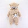 Newborn Baby Snowsuit Fleece Lined Onesie Jumpsuit Warm Hooded Romper Outfits Coat for Infant Winter (Khaki, 3-6 Months) view 2