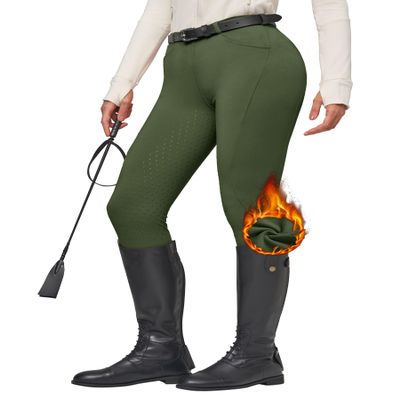 Willit Women's Fleece Riding Breeches Winter Horse Riding Pants Tights Equestrian Thermal Schooling Tights Army Green M