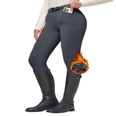 Willit Women's Fleece Riding Breeches Winter Horse Riding Pants Tights Equestrian Thermal Schooling Tights Deep Gray XL