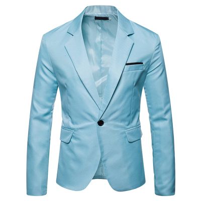 Maiyifu-GJ Men's Slim Fit Daily Blazer Lightweight One Button Lapel Slim Fit Business Jacket Solid Wedding Party Sport Coat (Light Blue,Medium)