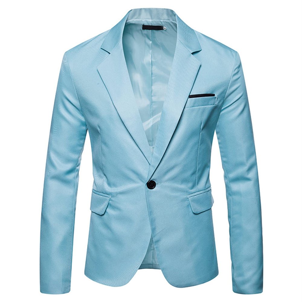 Maiyifu-GJ Men's Slim Fit Daily Blazer Lightweight One Button Lapel Slim Fit Business Jacket Solid Wedding Party Sport Coat (Light Blue,Medium)