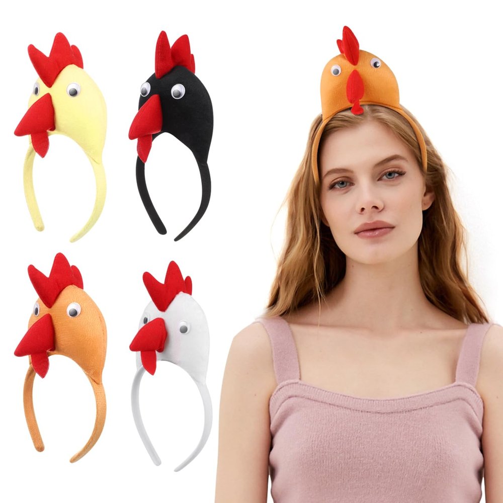 ABOOFAN 12Pcs Easter Chicken Headbands, Cartoon Soft Plush Chicken Costume Accessory, Farm Animal Ears Hair Hoop, Universal for Kids and Adults, Easter Halloween Party Supplies