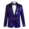 Men's Shiny Sequins Suit Jacket Sequin Wedding Nightclub Tuxedo Sport Coat Slim One Button Festival Party Blazer (Blue 1,X-Large) view 1