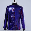 Men's Shiny Sequins Suit Jacket Sequin Wedding Nightclub Tuxedo Sport Coat Slim One Button Festival Party Blazer (Blue 1,X-Large) view 2