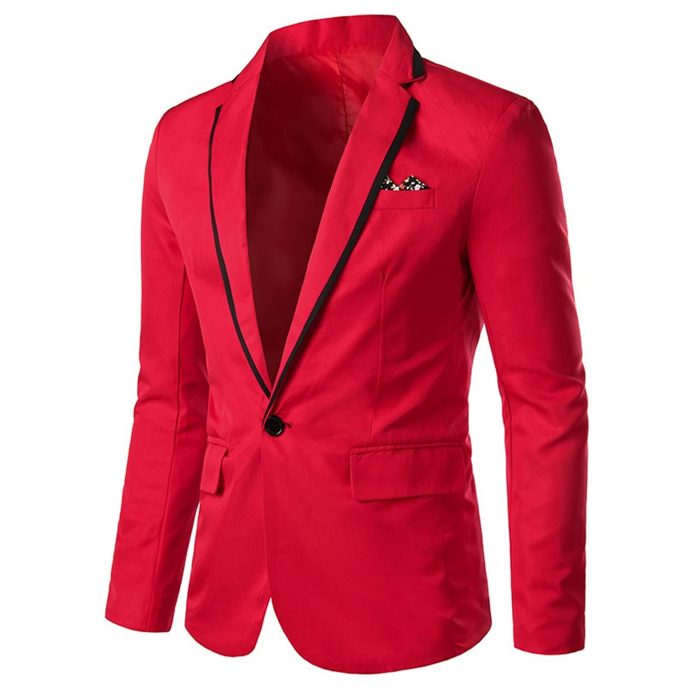 Maiyifu-GJ Men's Slim Fit Lightweight Suit Jacket One Button Lapel Slim Fit Business Blazer Casual Wedding Party Sport Coat (Red,Medium)