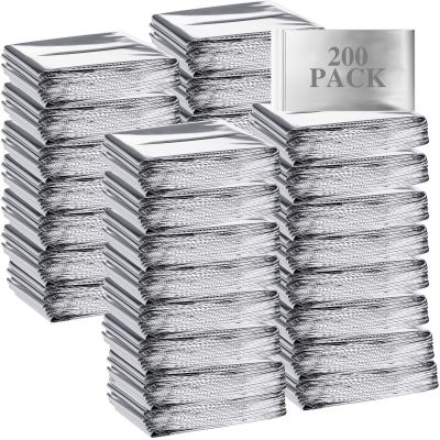 Macarrie 200 Pieces Emergency Blanket Bulk - Survival Thermal Silver Foil Reflective Blankets Set Pack for Outdoors Shelter Space, Camping, Hiking, First Aid Supplies, Homeless Donations