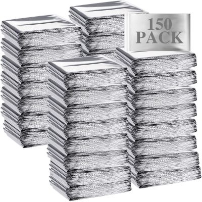 Macarrie 150 Pieces Emergency Blanket Bulk - Survival Thermal Silver Foil Reflective Blankets Set Pack for Outdoors Shelter Space, Camping, Hiking, First Aid Supplies, Homeless Donations