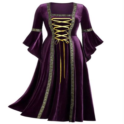 ACSUSS Women Renaissance Velvet Dress Victorian Medieval Long Dress Retro Gown Halloween Cosplay Costume Purple XX-Large