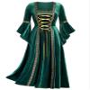 ACSUSS Women Renaissance Velvet Dress Victorian Medieval Long Dress Retro Gown Halloween Cosplay Costume Green Small view 1