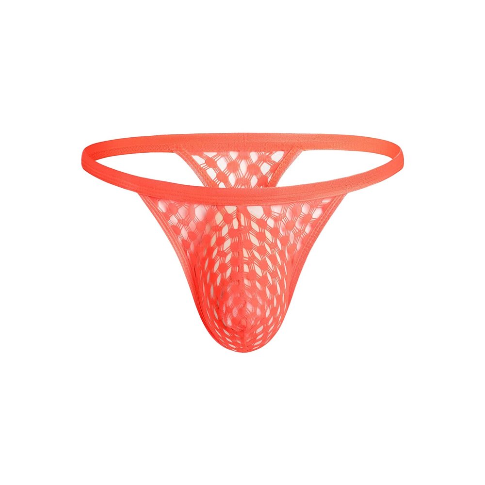 JEsilunmaMY See Through Underwear for Men Low Rise Mesh Sheer Bulge Pouch Panties Transparent Breathable G-String Underpants (Orange,Medium)
