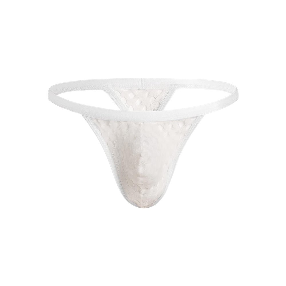 JEsilunmaMY See Through Underwear for Men Low Rise Mesh Sheer Bulge Pouch Panties Transparent Breathable G-String Underpants (White,X-Large)