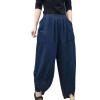 DGHM-JLMY Ladies Linen Casual Loose Personality Harem Pants Baggy Wide Leg Elastic Waist Pants Cotton Capri Pants Patchwork (Dark Blue,Medium,5,OZ) view 1