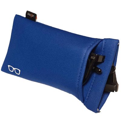 Meigan Meigan Glasses Case, Storage for 2, Portable, Compact, Slim, Two-piece, Soft Case, Large, Sunglasses, Blue