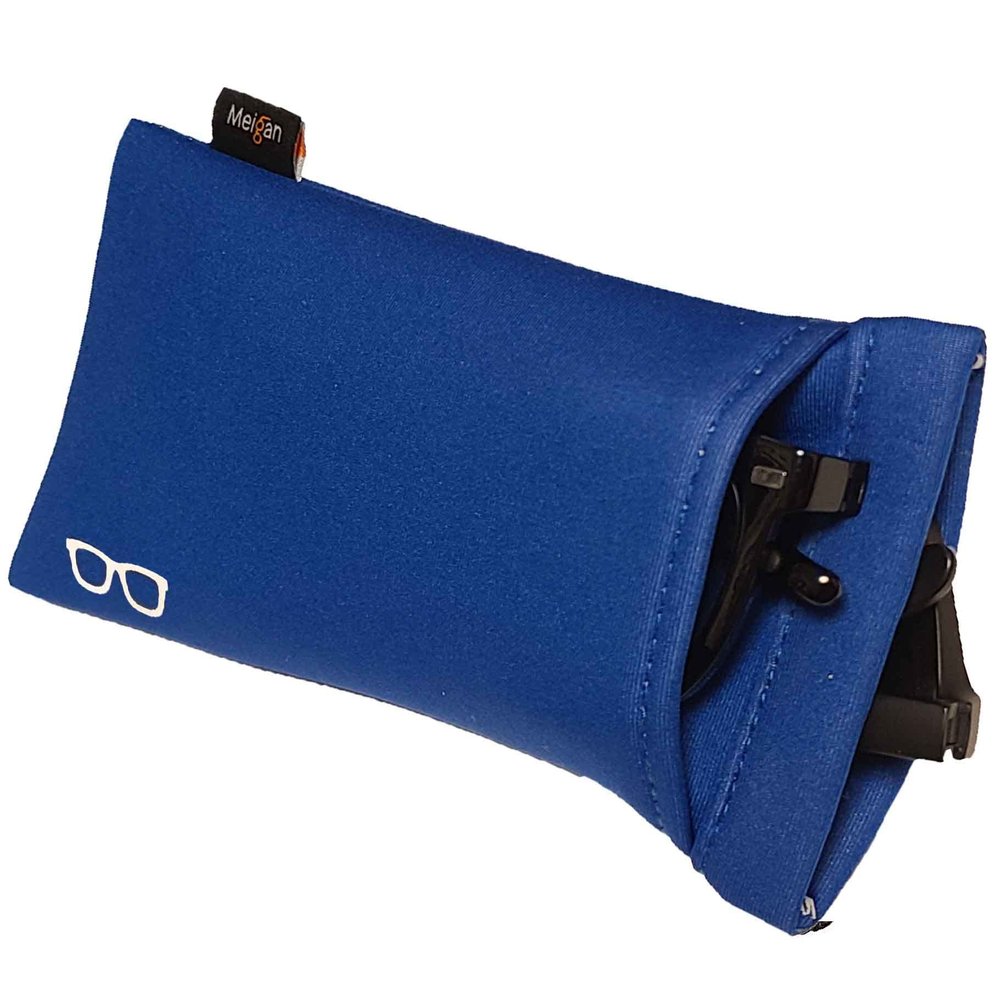 Meigan Meigan Glasses Case, Storage for 2, Portable, Compact, Slim, Two-piece, Soft Case, Large, Sunglasses, Blue