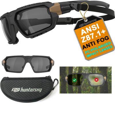 HTS HUNTERSKY Q37 Polarized Safety Sunglasses with Headband for Men Anti Fog ANSI Z87.1+ Protective Eyewear Foam Padded Motorcycle Riding Hunting Shooting Airsoft ATV Dustproof Windproof