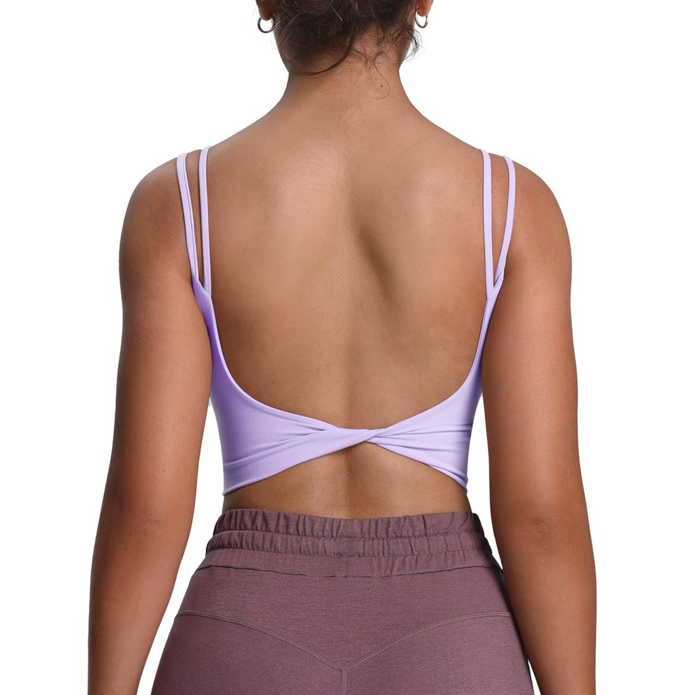 Aoxjox Women's Workout Sports Bras Fitness Yoga Crop Tank Metamorph Twist Back Cami (Purple Heather, X-Small)