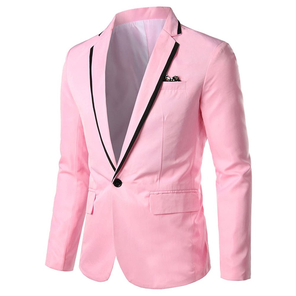 Men's Slim Fit Lightweight Suit Jacket One Button Lapel Slim Fit Business Blazer Casual Wedding Party Sport Coat (Pink,X-Large)