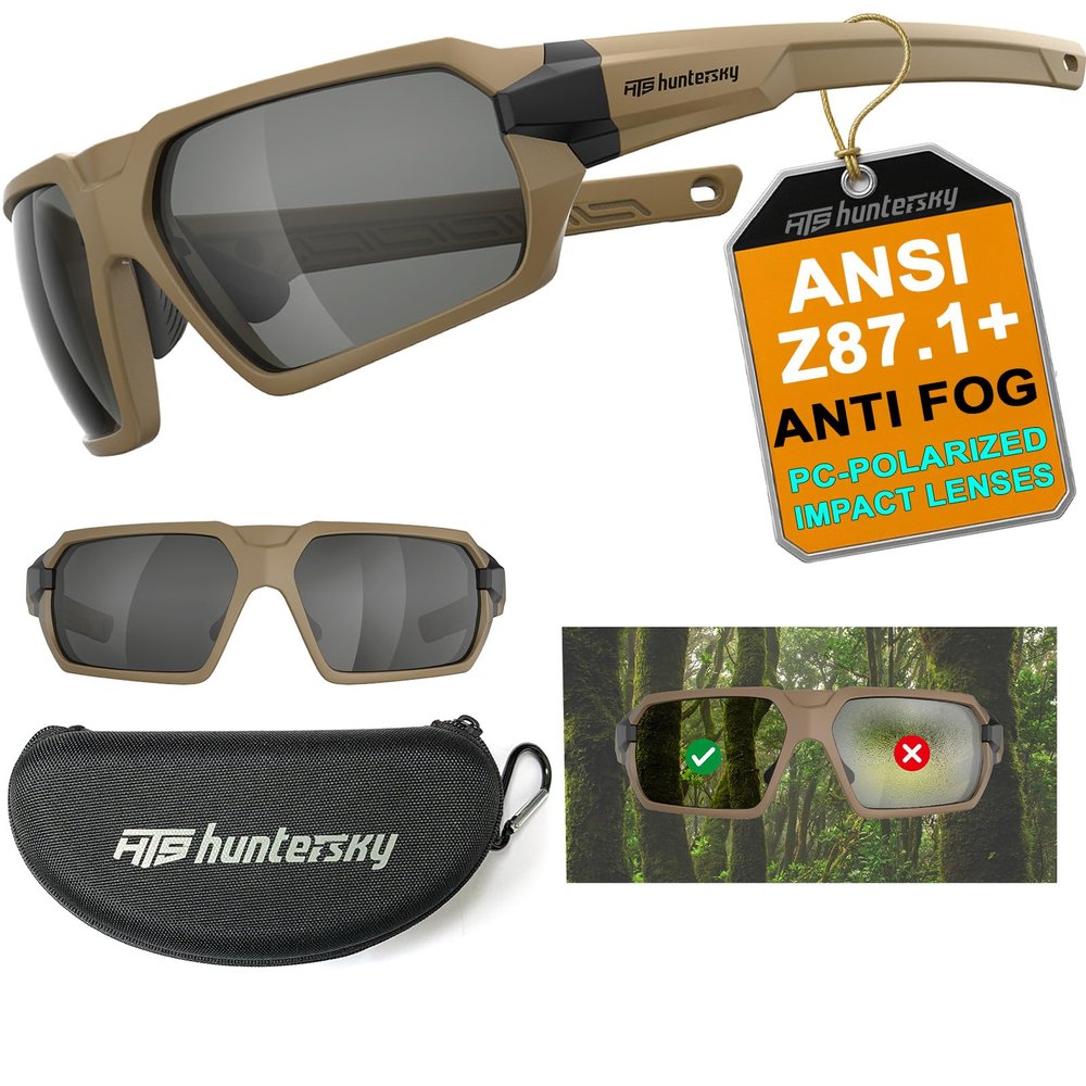 HTS HUNTERSKY Q37 anti fog polarized Tactical hunting Shooting sunglasses Military Grade Ballistic Impact Protection eye pro, Golf Motorcycle riding running driving Range outdoors