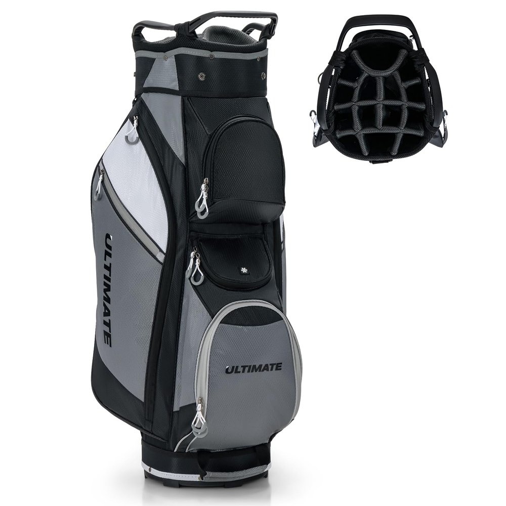Tangkula Golf Cart Bag, Lightweight Golf Club Bag with 14-Way Dividers Top & Cooler Bag, Waterproof Valuable Pocket, Rain Hood, Carry Handles and Shoulder Strap, Golf Club Cart Bag for Men & Women
