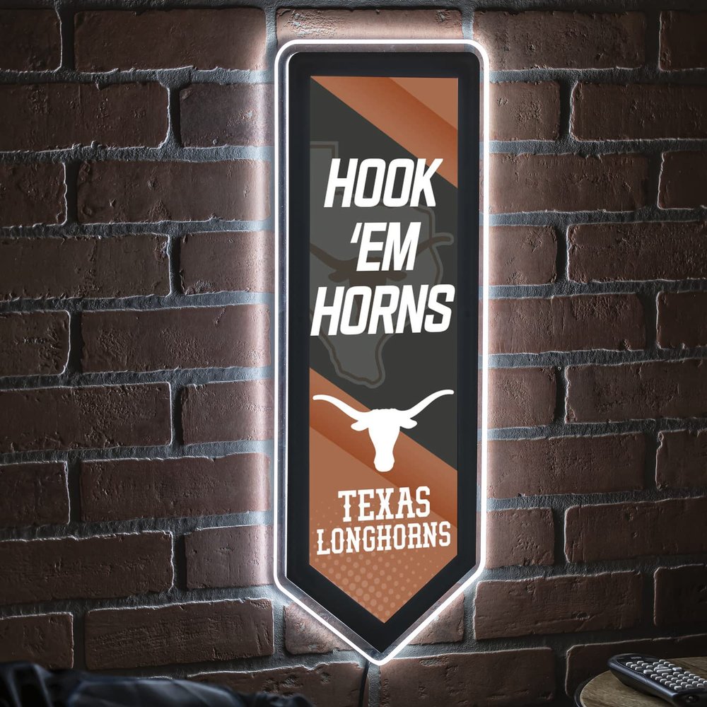 Team Sports America Evergreen NCAA University of Texas | Ultra-Thin LED Light Wall Sign Decor | Large Pennant Banner | 9 x 23 Inches | Made in the USA