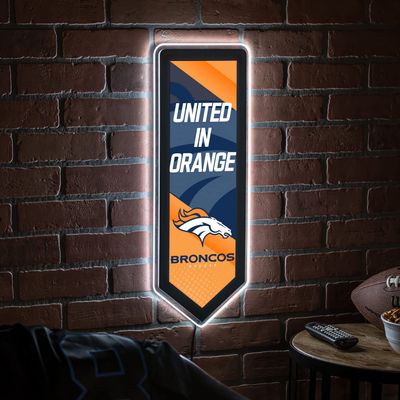 Team Sports America Evergreen NFL Denver Broncos | Ultra-Thin LED Light Wall Sign Decor | Large Pennant Banner | 9 x 23 Inches | Made in the USA
