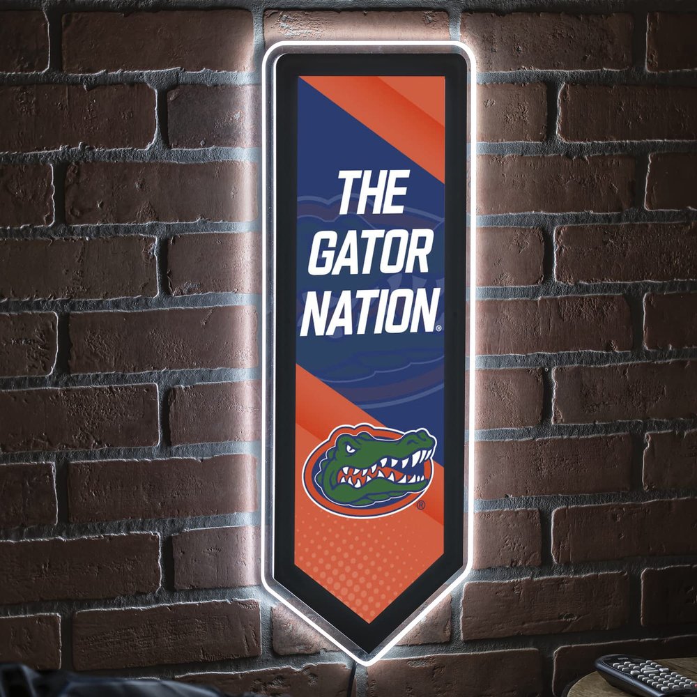 Team Sports America Evergreen NCAA University of Florida | Ultra-Thin LED Light Wall Sign Decor | Large Pennant Banner | 9 x 23 Inches | Made in the USA