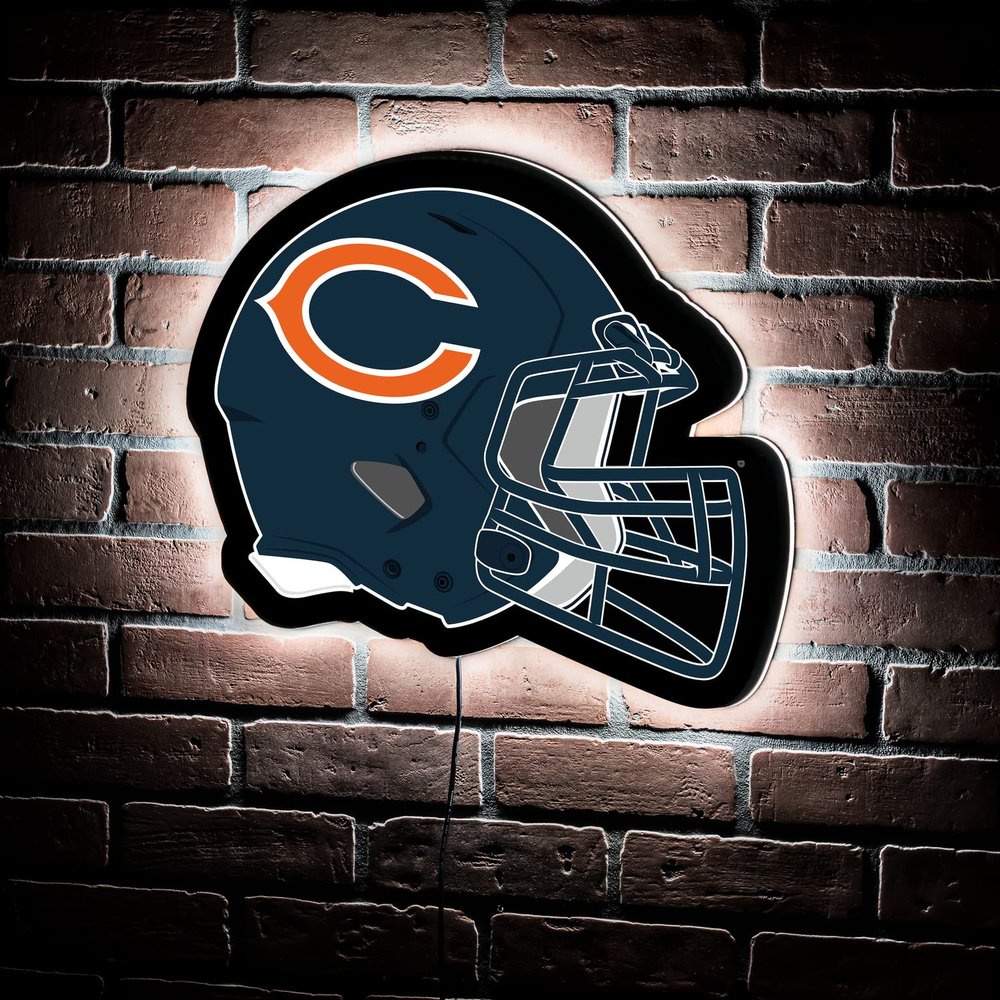 Team Sports America Evergreen NFL Chicago Bears Ultra-Thin LED Light Wall Sign Decor | Full Size Replica Helmet | 19.5 x 15 Inches | Made in the USA