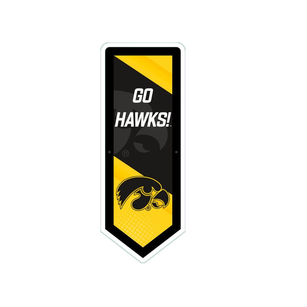 Team Sports America Evergreen NCAA University of Iowa | Ultra-Thin LED Light Wall Sign Decor | Large Pennant Banner | 9 x 23 Inches | Made in the USA