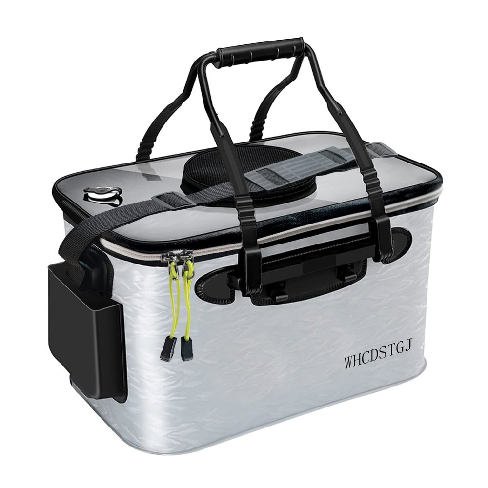 WHCDSTGJ Transparent Lid Fishing Bucket, Portable Foldable Fishing Bucket, Bait Bucket, Fish Bucket, Live Bait Storage. (8 gallons)