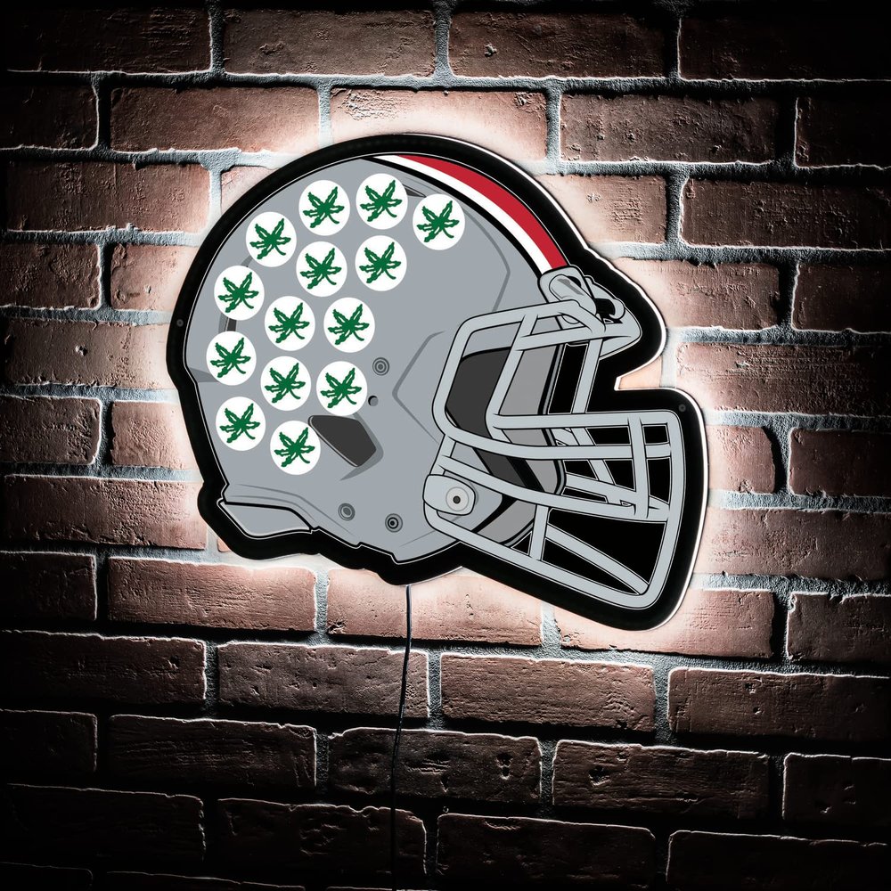 Team Sports America Evergreen NCAA Ohio State University Ultra-Thin LED Light Wall Sign Decor | Full Size Replica Helmet | 19.5 x 15 Inches | Made in the USA
