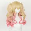 TO KU TOO YUO Anime Cosplay Wig Golden Gradient Pink Long Double Ponytail Curly Hair Wig Halloween Party Fiber Synthetic Wigs + Wig Cap view 3