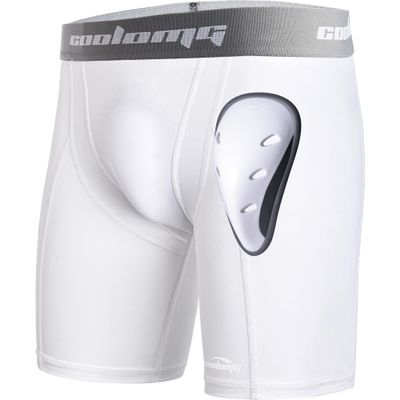 COOLOMG Men Sliding Shorts with Protective Cup Baseball Football Lacrosse Field Hockey White M