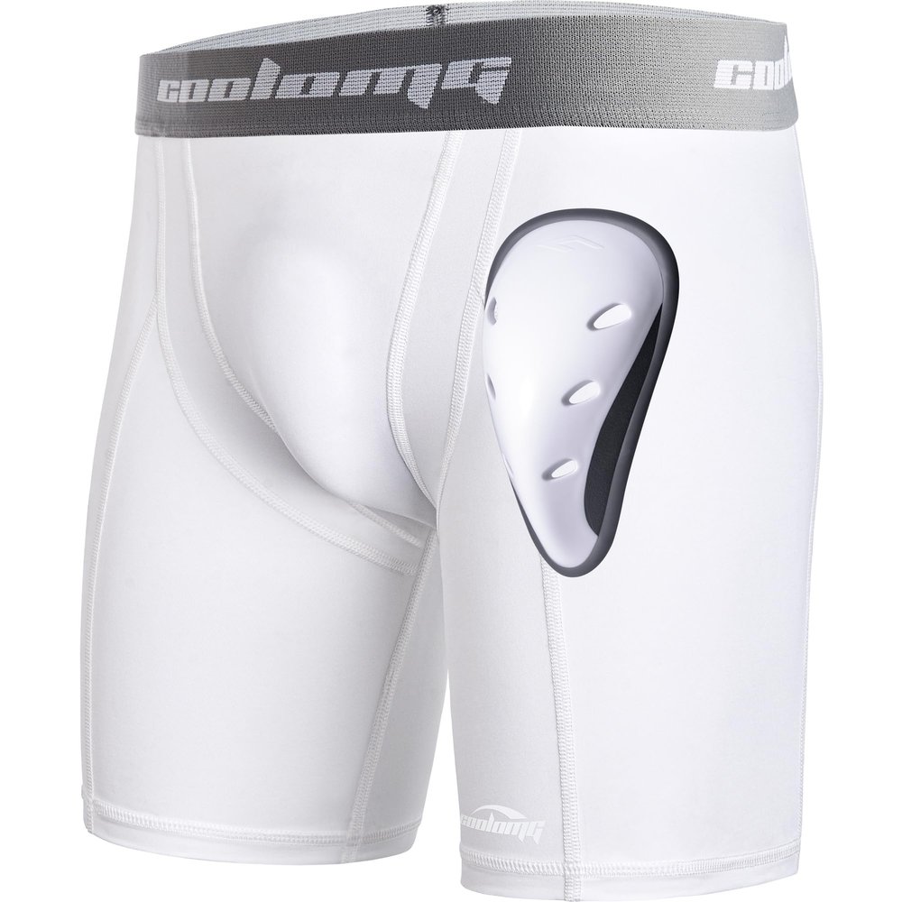 COOLOMG Men Sliding Shorts with Protective Cup Baseball Football Lacrosse Field Hockey White M