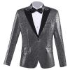Men's Shiny Sequins Suit Blazer One Button Sequin Festival Party Tuxedo Slim Fit Banquet Prom Wedding Sport Coat (Silver,Medium) view 1