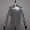 Men's Shiny Sequins Suit Blazer One Button Sequin Festival Party Tuxedo Slim Fit Banquet Prom Wedding Sport Coat (Silver,Medium) view 2