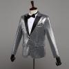 Men's Shiny Sequins Suit Blazer One Button Sequin Festival Party Tuxedo Slim Fit Banquet Prom Wedding Sport Coat (Silver,Medium) view 3