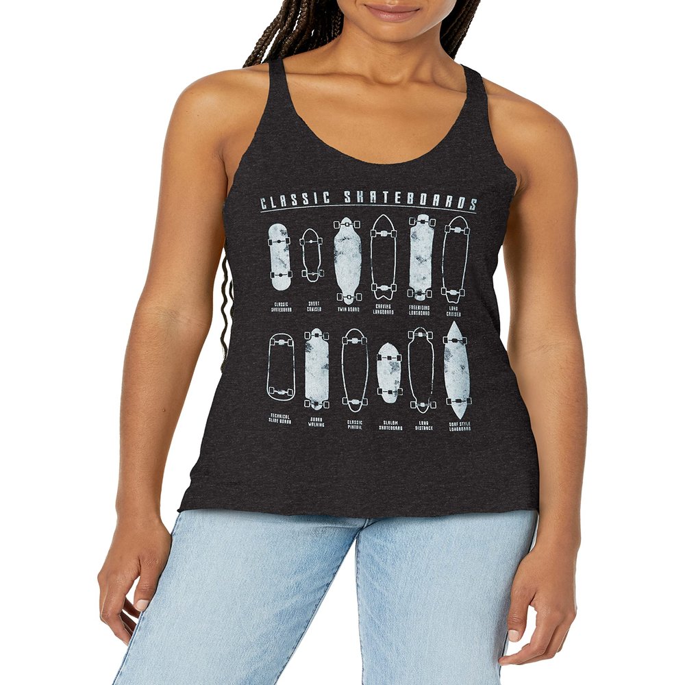 Fifth Sun Classic Skate Women's Fast Fashion Racerback Tank Top, Black Heather, X-Large