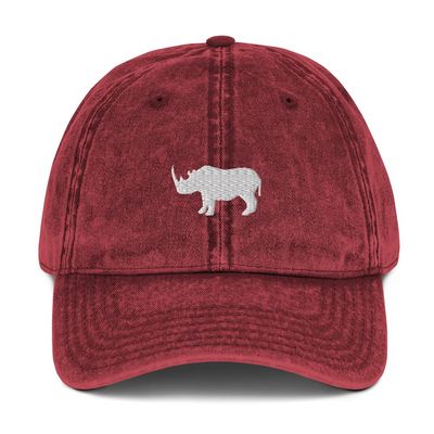 Rhino hat, Rhinoceros hat, Rhino Hats for Men, for Women, Embroidered Vintage Cotton Twill Cap, Rhino Gifts. Maroon