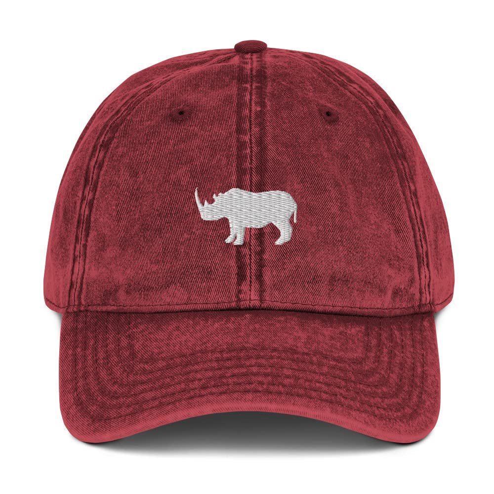 Rhino hat, Rhinoceros hat, Rhino Hats for Men, for Women, Embroidered Vintage Cotton Twill Cap, Rhino Gifts. Maroon