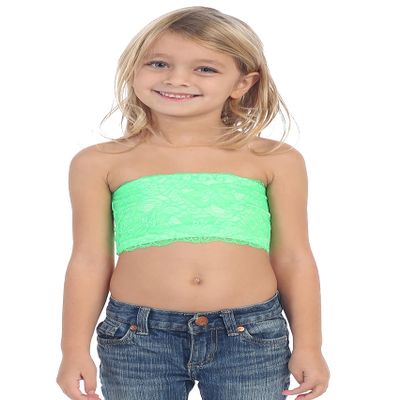 Kurve Girls Lace Bandeau Tube Bra - Strapless Bandeau Bra,UV Protective Fabric UPF50+, Neon Green-Lace, Age (14-18)