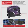 BSI Dash Double Roller Bowling Bag with Smooth Rolling Wheels, Padded Ball Compartment, Retractable Locking Handle, & Shoe Pocket, Black/Purple/White view 3
