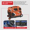 BSI Dash Double Roller Bowling Bag with Smooth Rolling Wheels, Padded Ball Compartment, Retractable Locking Handle, & Shoe Pocket, Black/Orange/White view 3