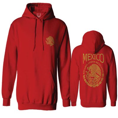 0514. Hecho En Mexico Mexican Flag Coat of Arms Escudo Mexicano 5 Mayo Sweatshirt Pullover Hoodie (RED, Large)