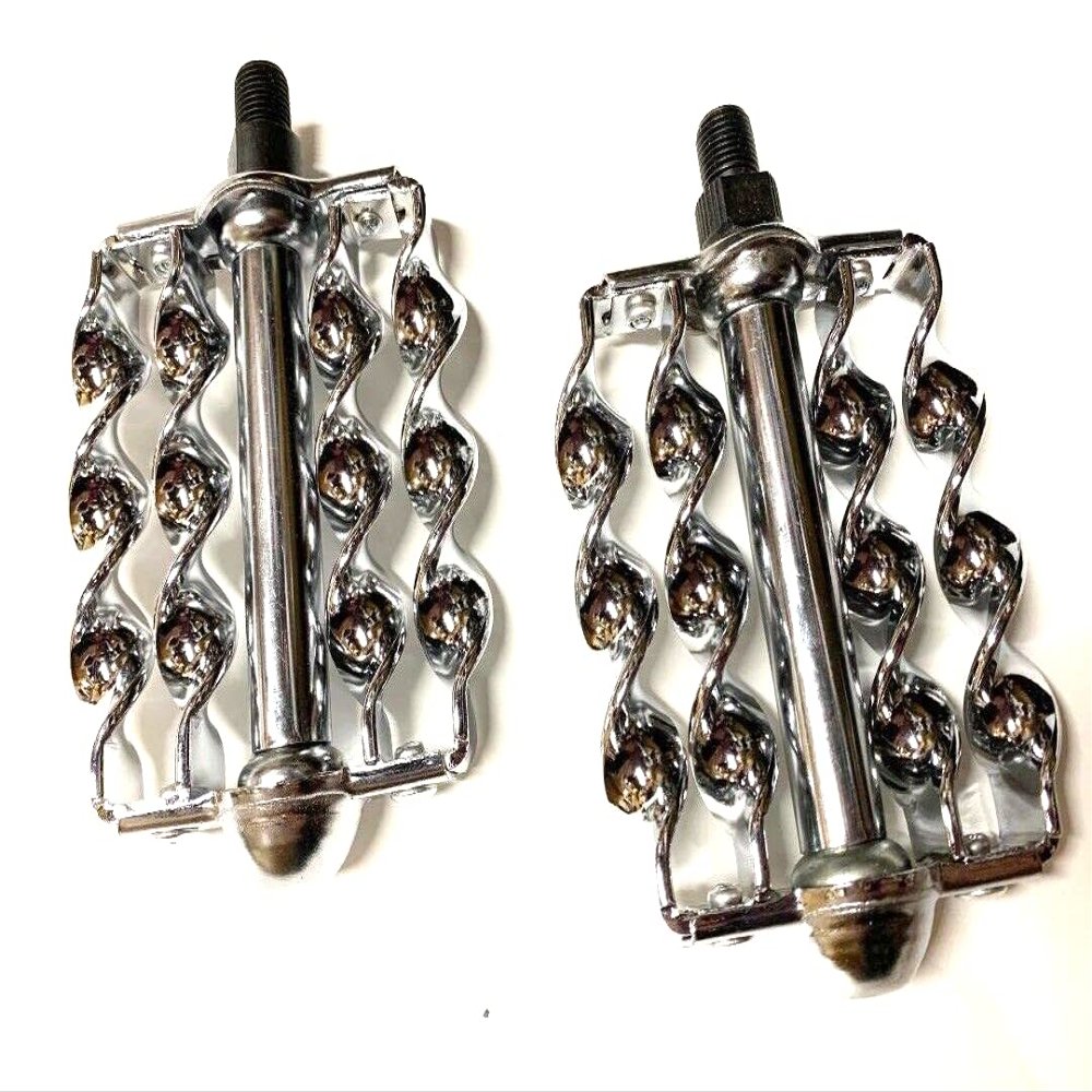 Double Flat Twisted Bicycle Pedals 1/2" Spindle Chrome Cruiser Lowrider Bikes
