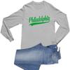 Go All Out Small Athletic Heather Mens City of Philadelphia Pennsylvania Fashion Script Long Sleeve T-Shirt view 1